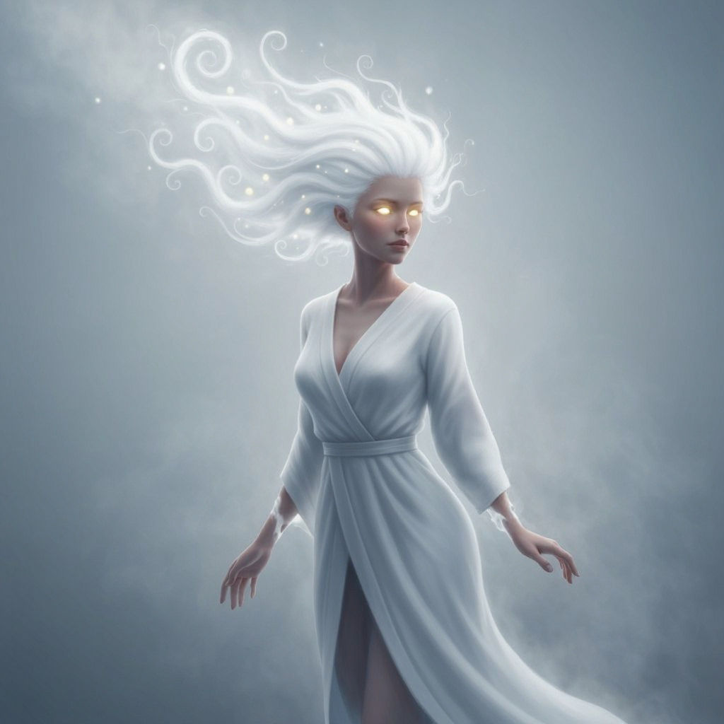 Wind Personified: Ethereal Woman with Glowing Eyes