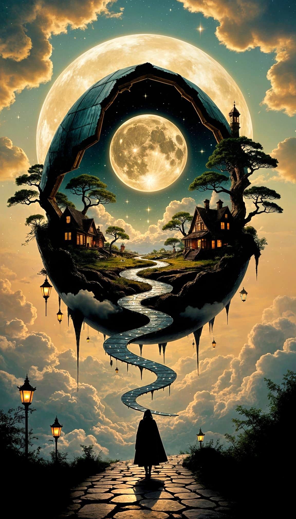 Surreal Observatory Dome with Moon Phases, Dreamcore Paintin...