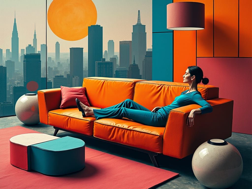 Woman Lounging in Cubist Style