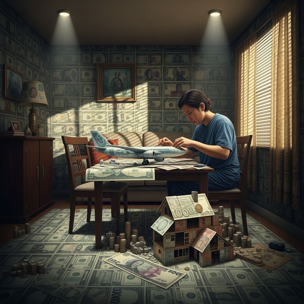 Hyper-Realistic Scene of Money-Themed Living Room