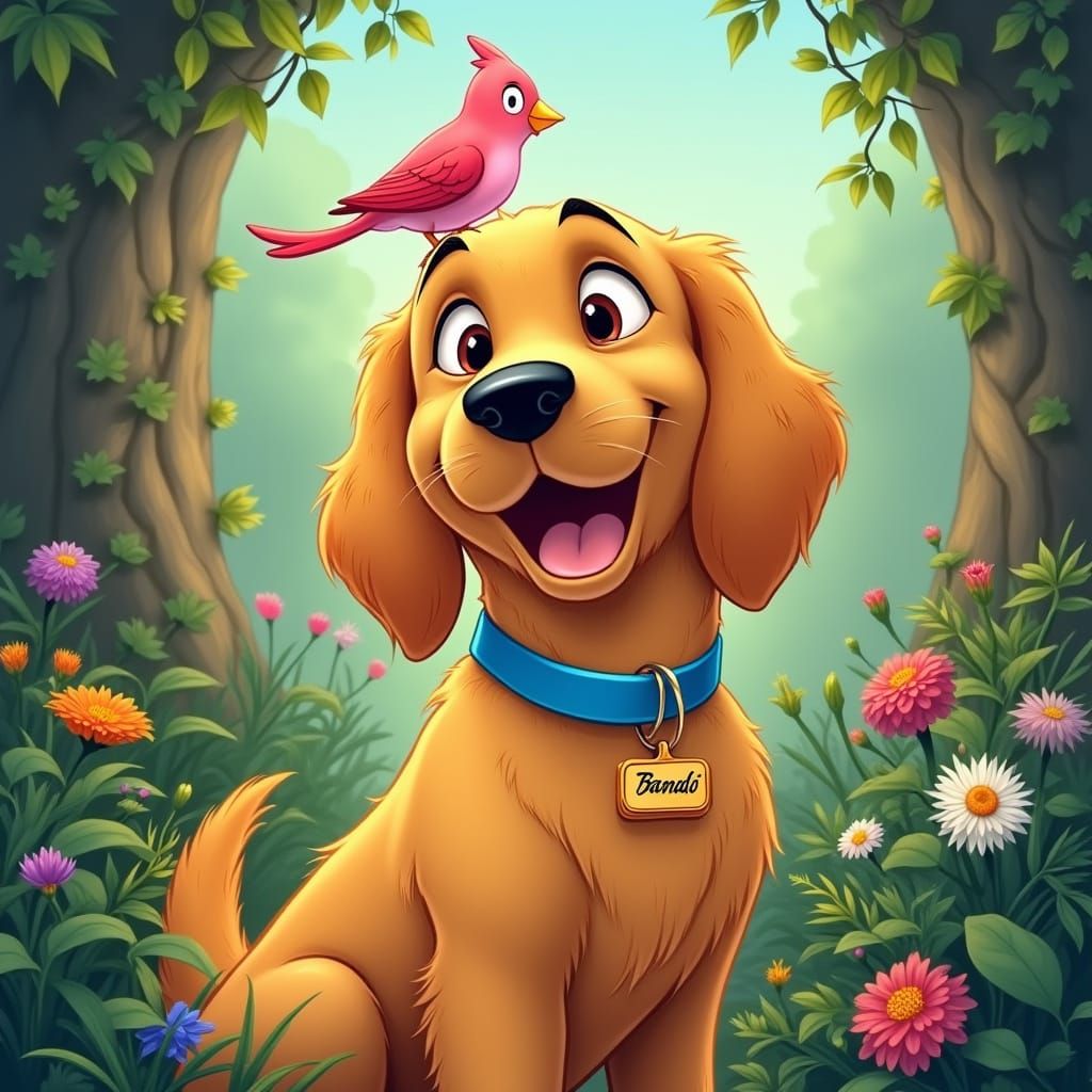 Golden Retriever in Whimsical Disney-Inspired Setting with R...