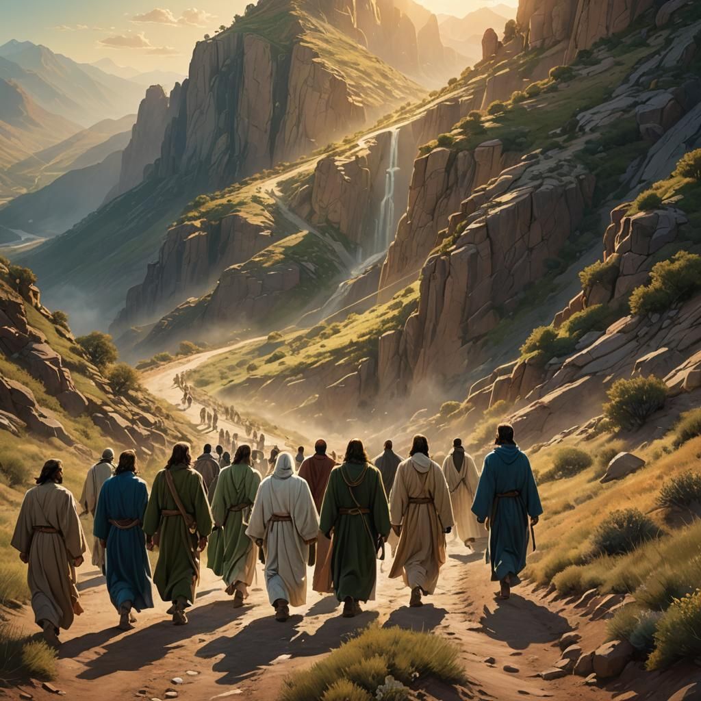 Disciples Follow Jesus on Mountain Path: Concept Art