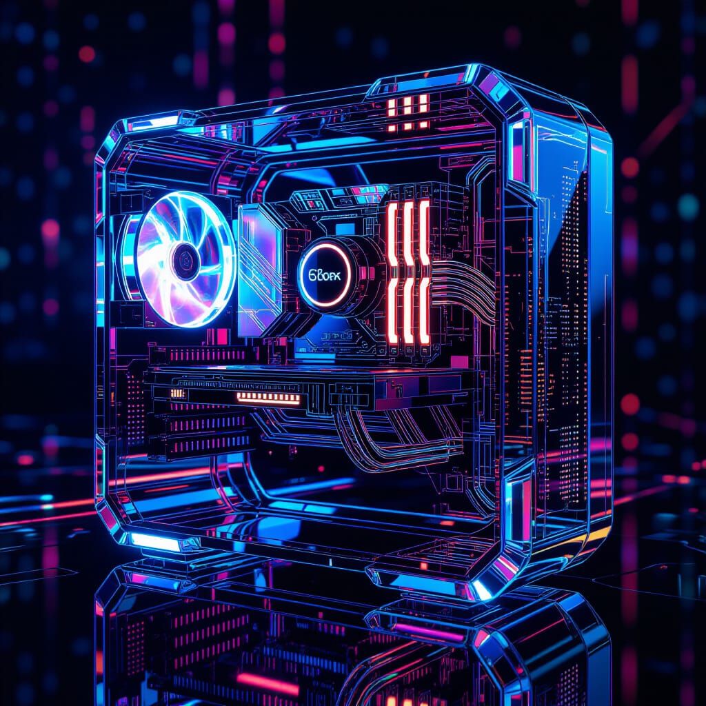 Futuristic Glass Computer with Crystal Accents