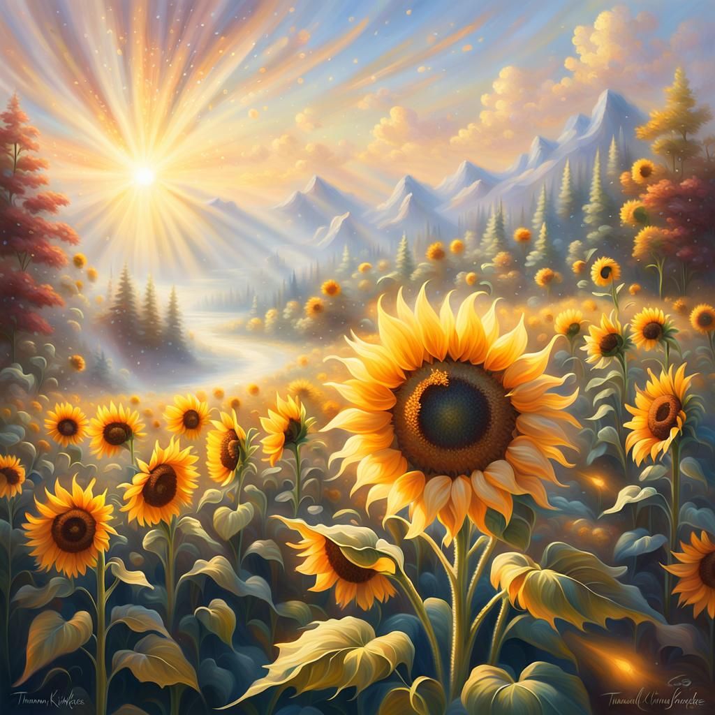 Magical Glowing Sunflower in Ethereal Light