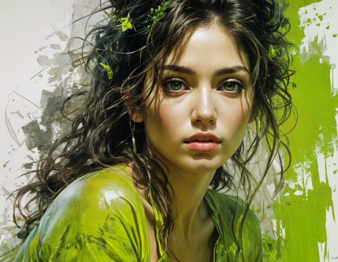 Lime Green Portrait Inspired by Fine Art