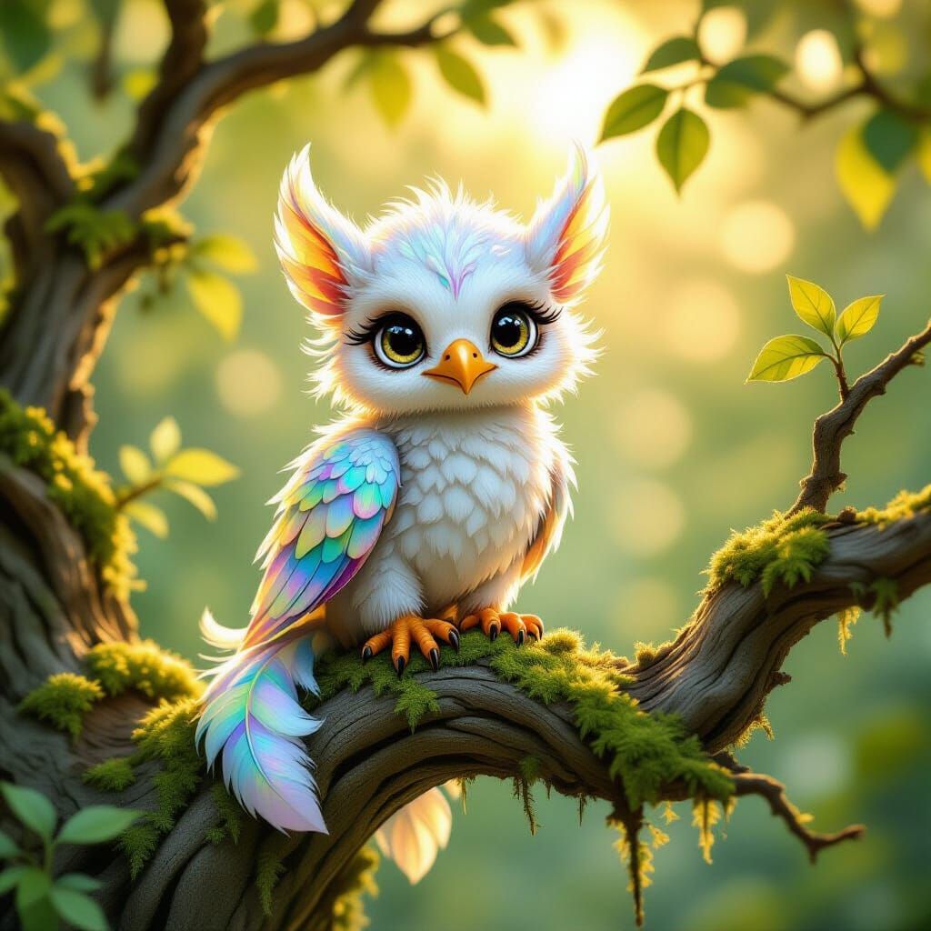 Miniature Griffin in Golden Hour Light, Storybook Style