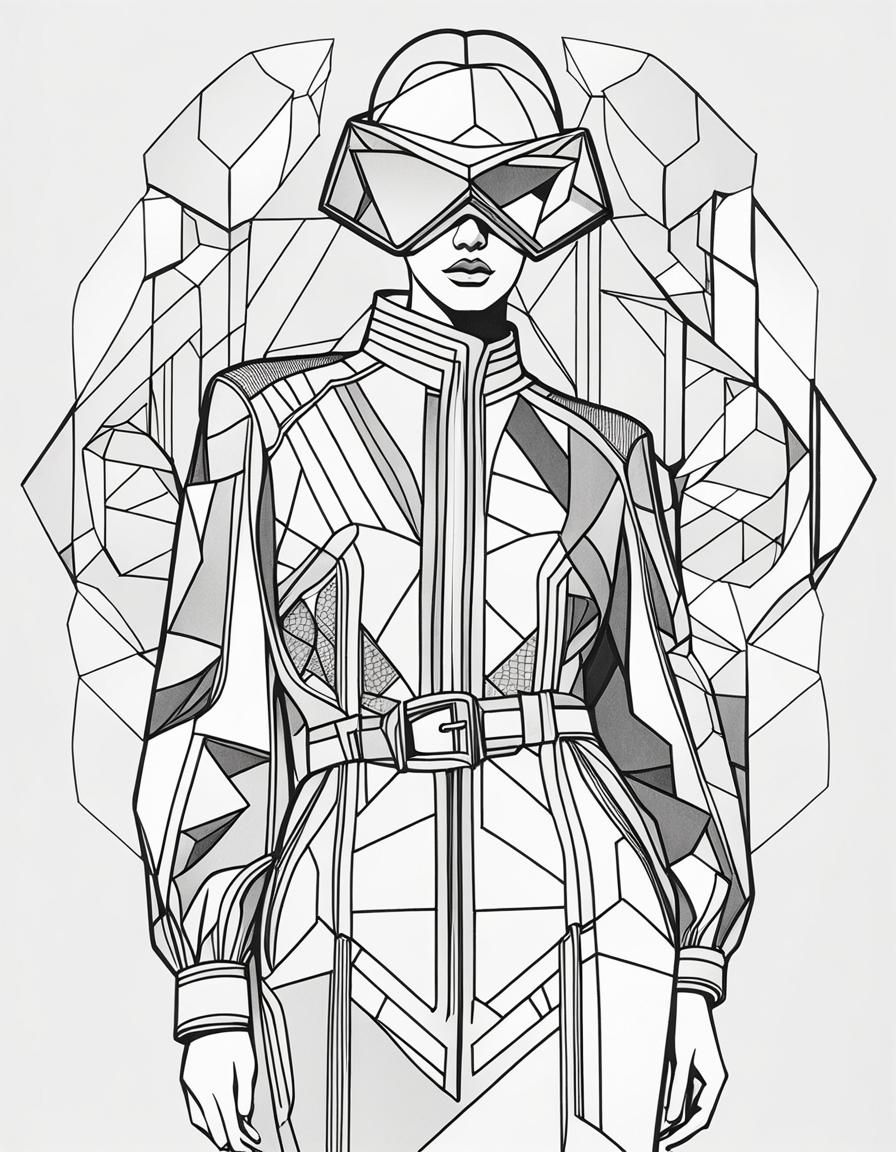 Fractal Cubism Fashion Design in Line Art