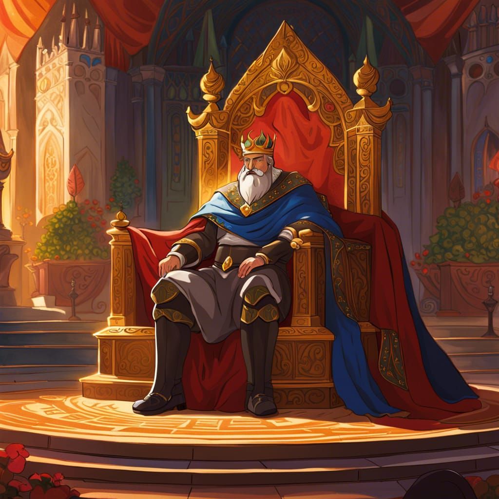 Handsome King in a Ghibli-Style Throne Room