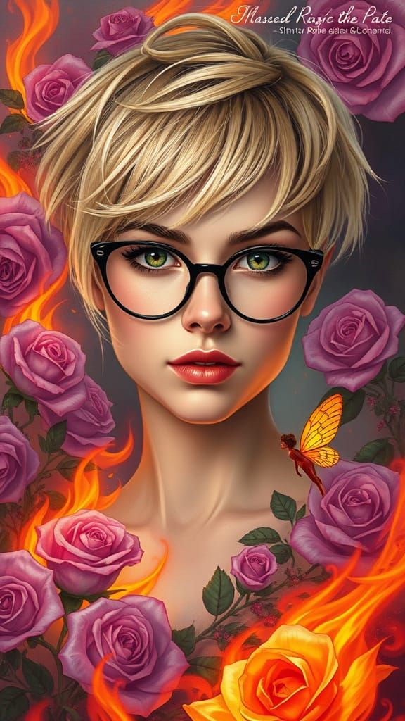 Enchanted Portrait of a Blonde Woman in Whimsical Fantasy Se...