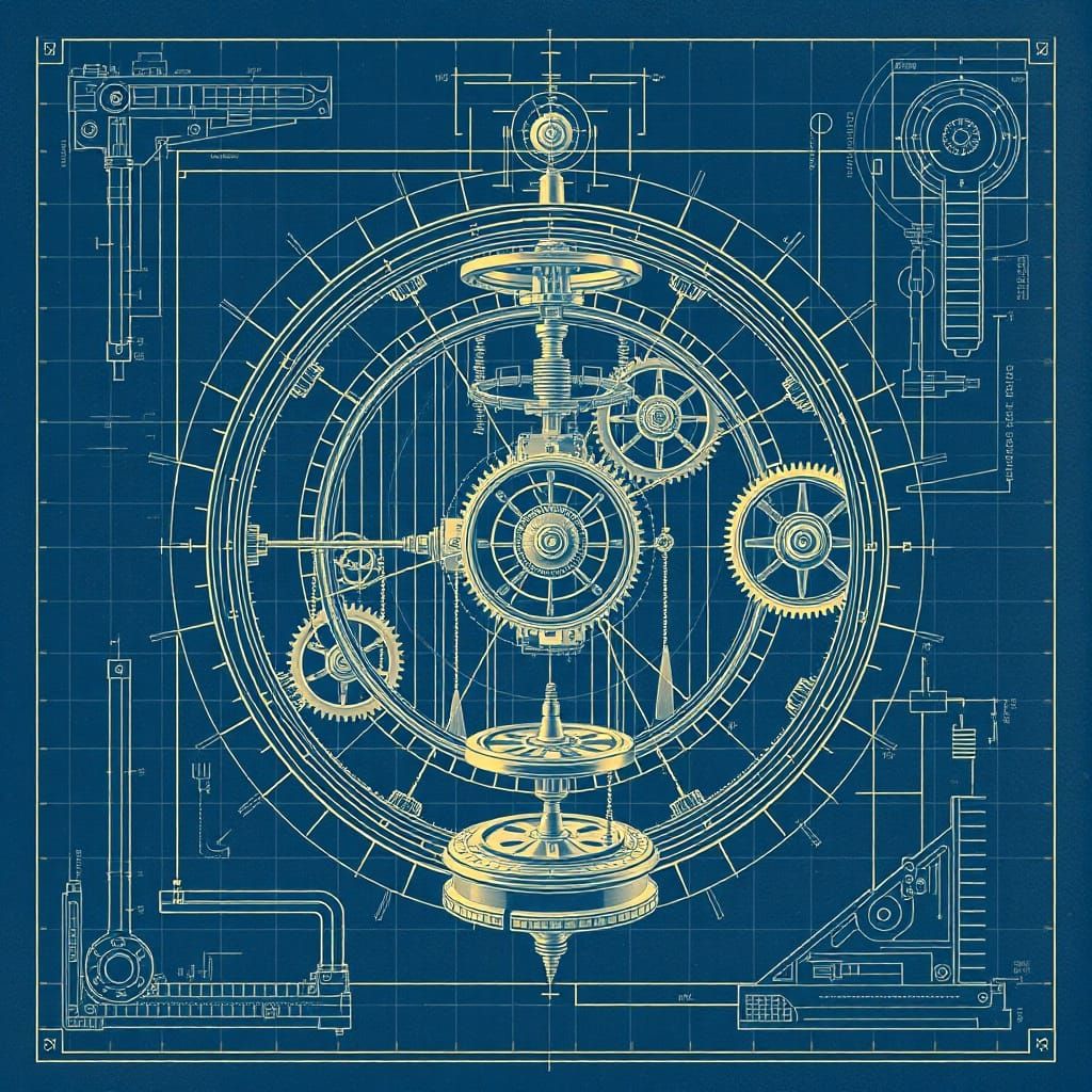 Hypnotic Perpetuum Mobile Blueprint in Escher Style