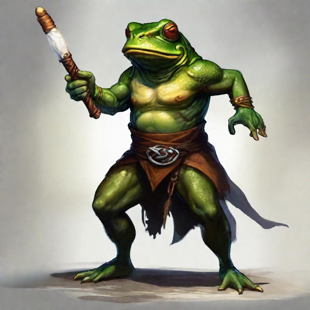 Frog Warrior with Bo Staff in Fantasy Art Style