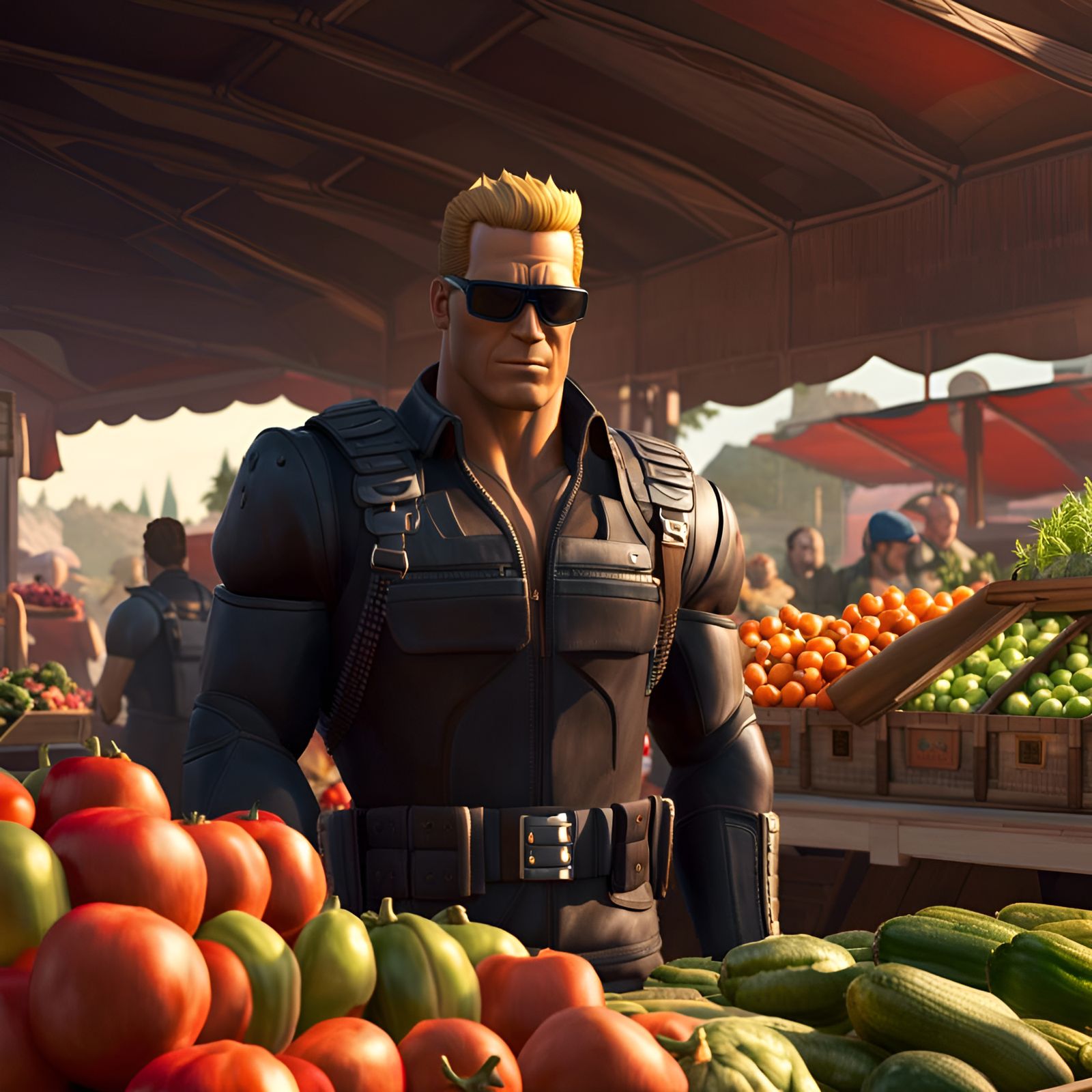 Duke Nukem at a farmers market
