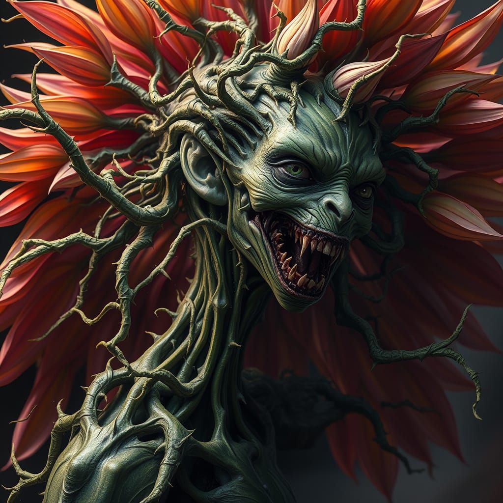Surreal Plant Goddess in Haunting Splash Art Style
