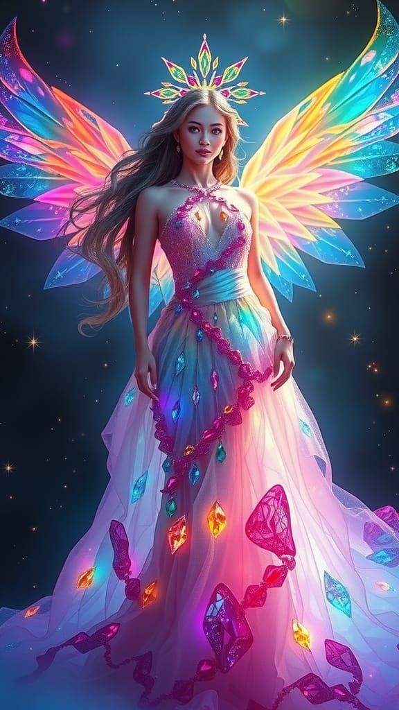 Rainbow crystal goddess, (ethereal figure), intricate crysta...