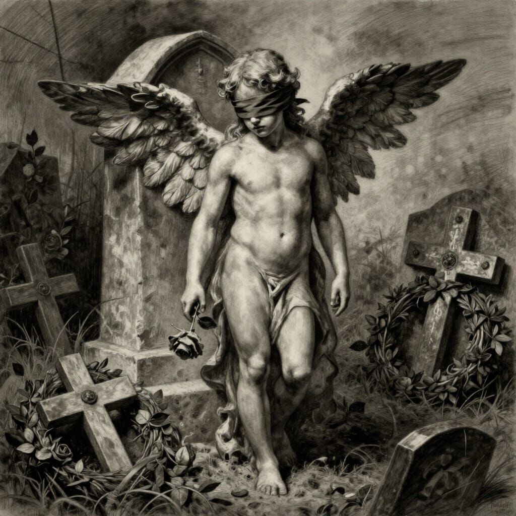 Cupid by Crypt: Love and Death in Charcoal Drawing