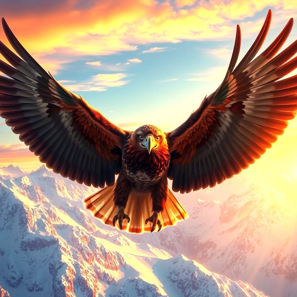 Majestic Brown Eagle in Flight with Golden Lighting
