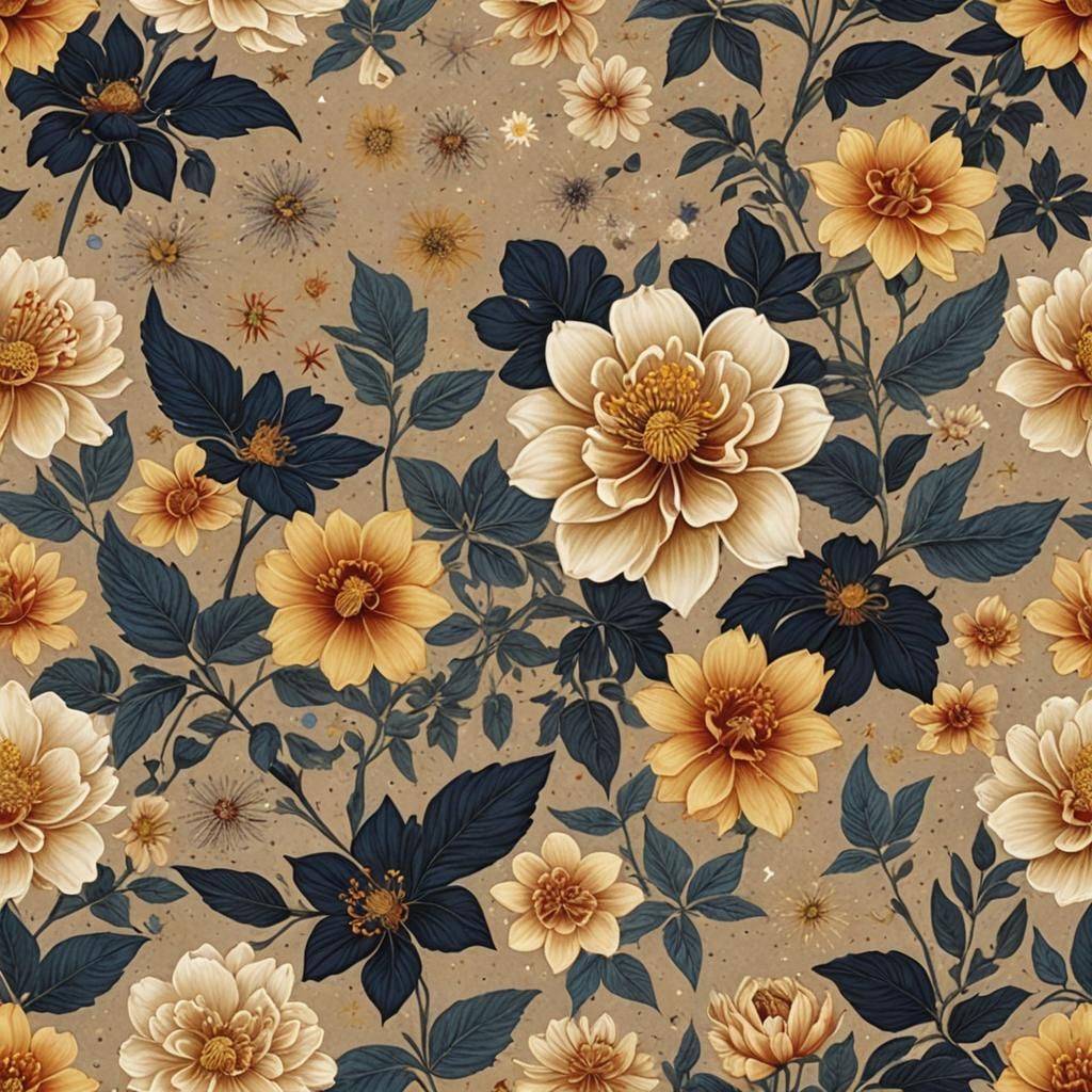 Surreal Sandscape with Eclipse, Moon, and Flowers