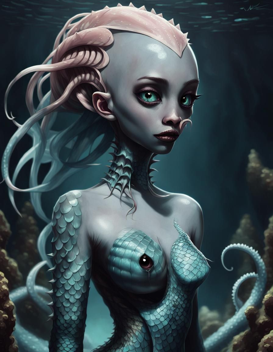 Monstrous Tentacle Mermaid in Detailed Fantasy Art
