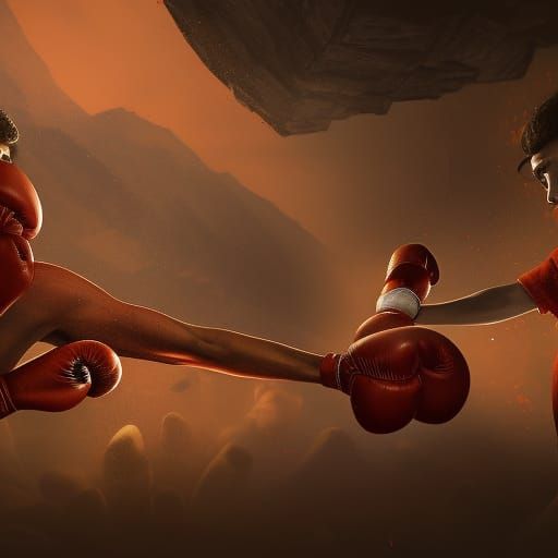 Fantastical Boxing Match in Detailed Matte Painting Style