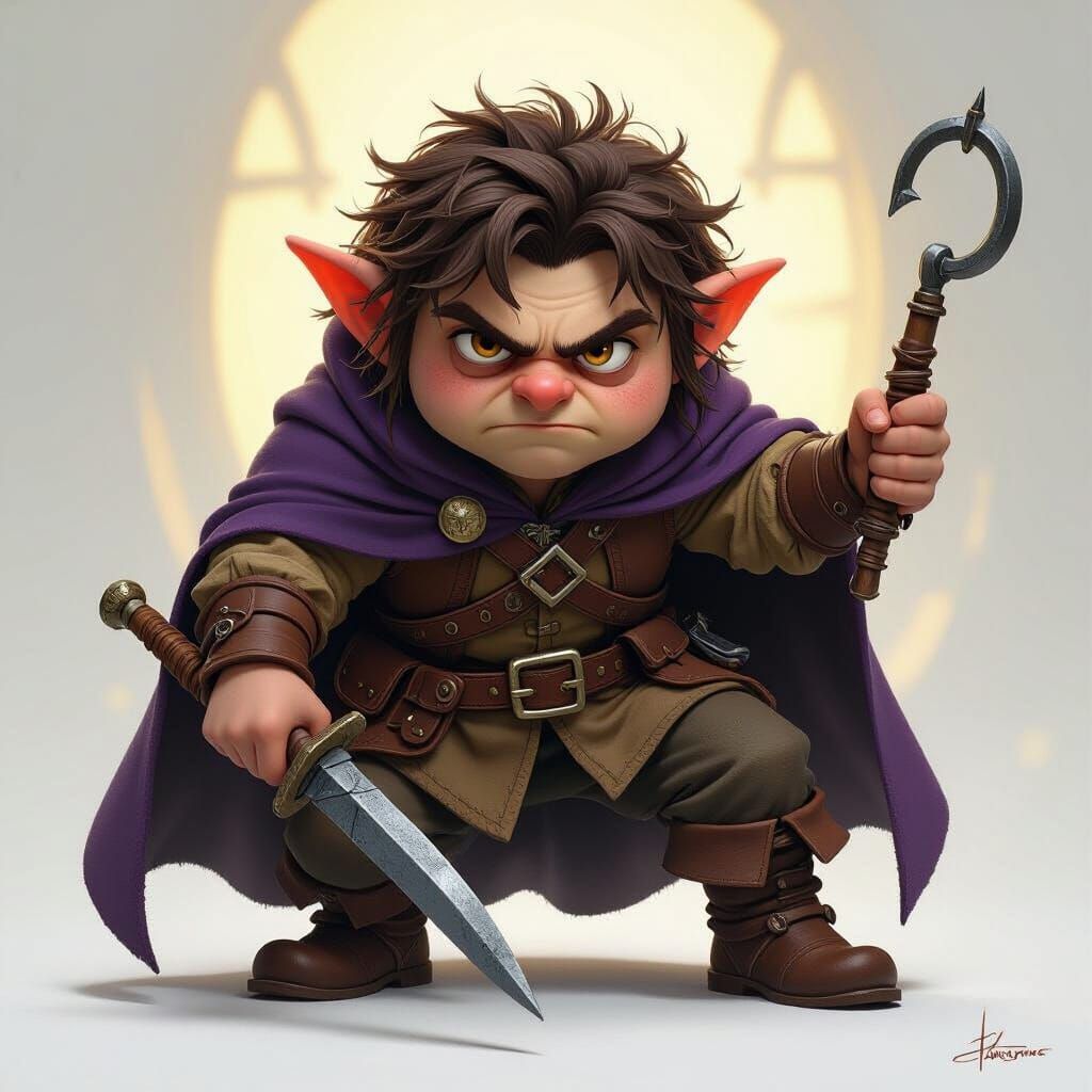 Grumpy Hobbit Ready for Action in Dark Fantasy Style