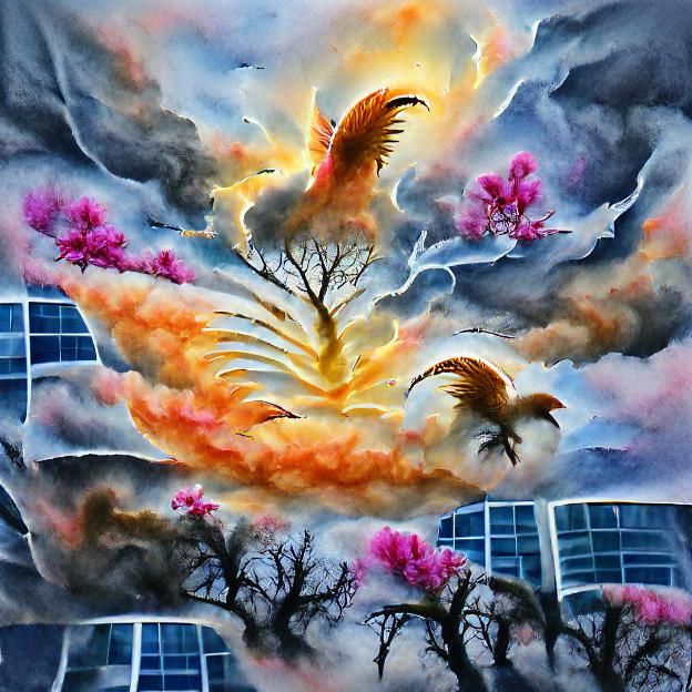 Phoenix Rising: Surreal Sunset Oil Painting