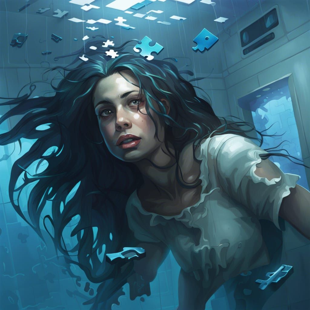 Sinister Underwater Hospital Puzzle in Greg Rutkowski Style