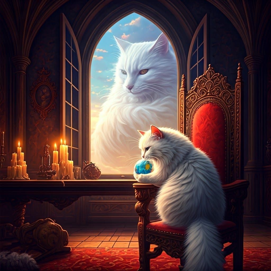 Evil Cat Mastermind on Throne with Marble World