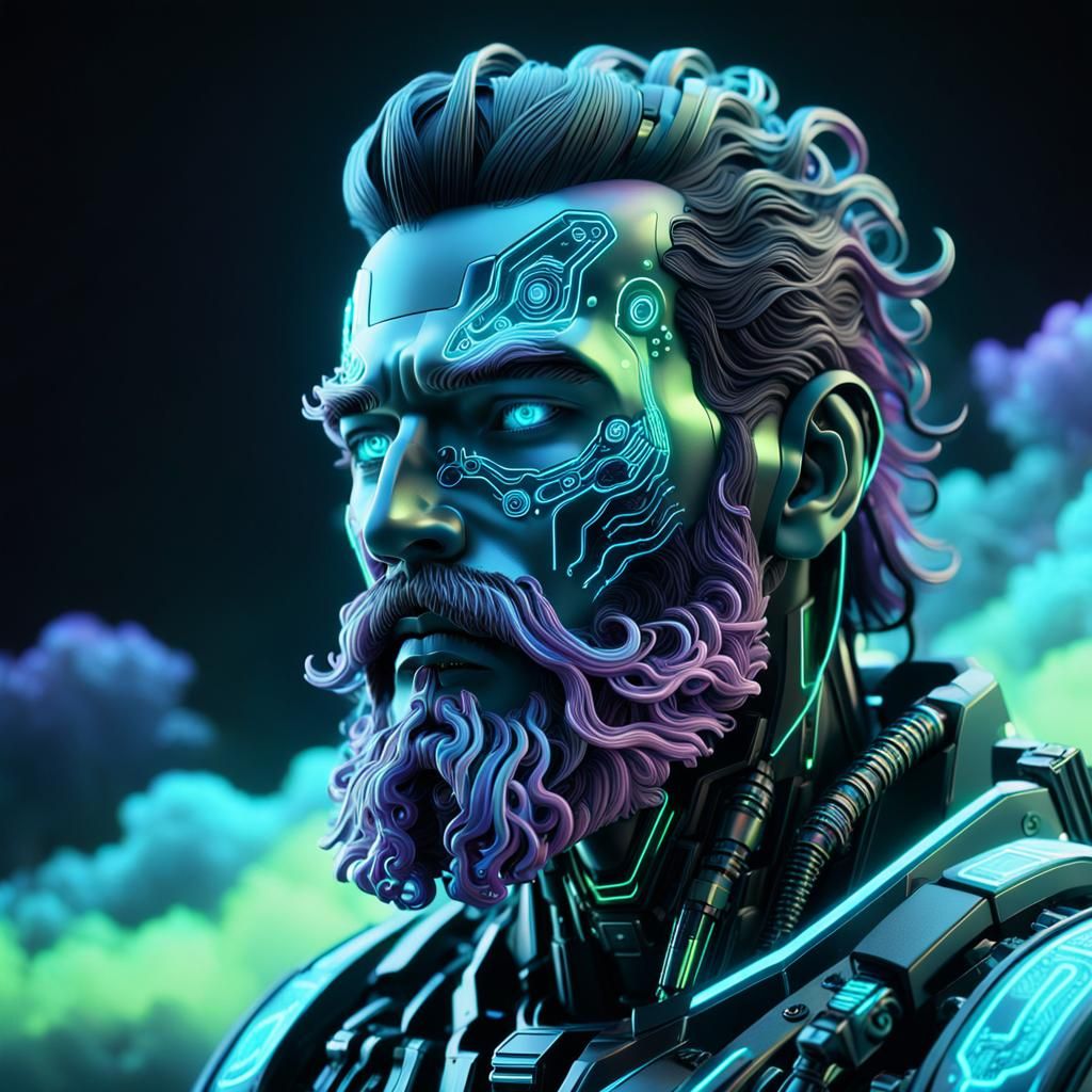 whimsically beard composed of fluffy clouds drifting around ...