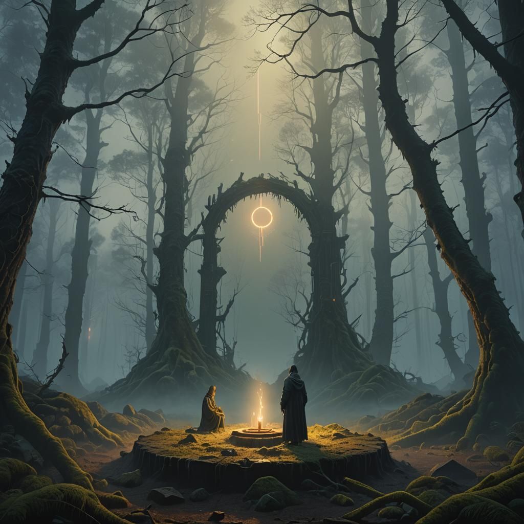 Mystical Forest Altar in Ethereal Light