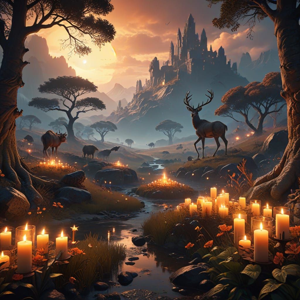 Breathtaking Fantasy Realm at Dawn in Cinematic Style