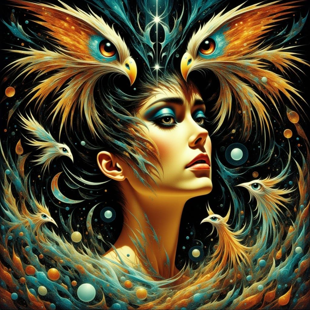 Surreal Cyberpunk Woman Lost in Distorted Reflections