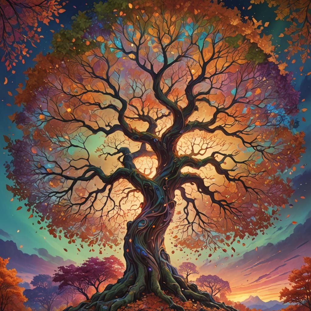 Majestic Autumn Tree in Vibrant Fantasy Concept Art