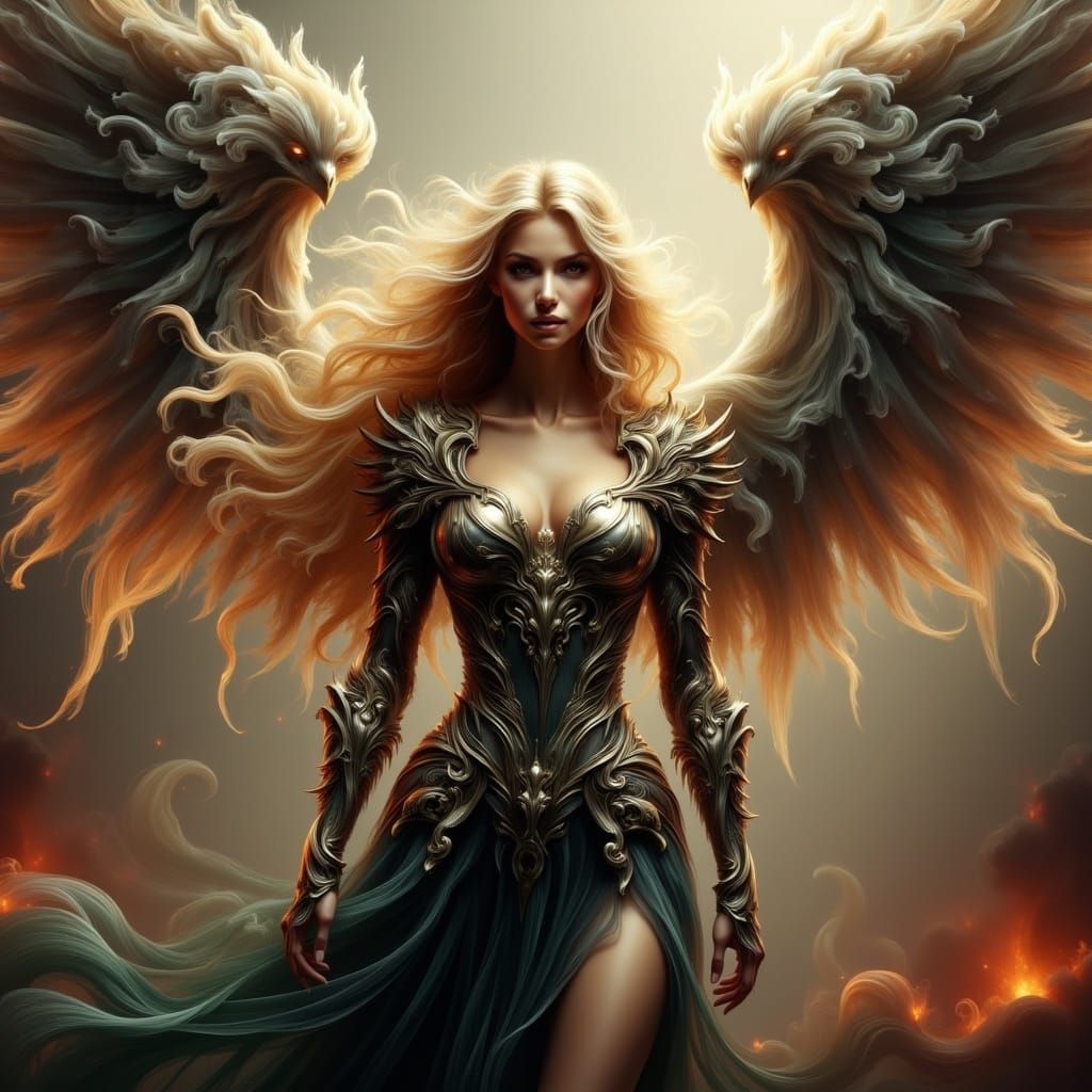 Warrior Angel on Battlefield: Hyperrealistic Art