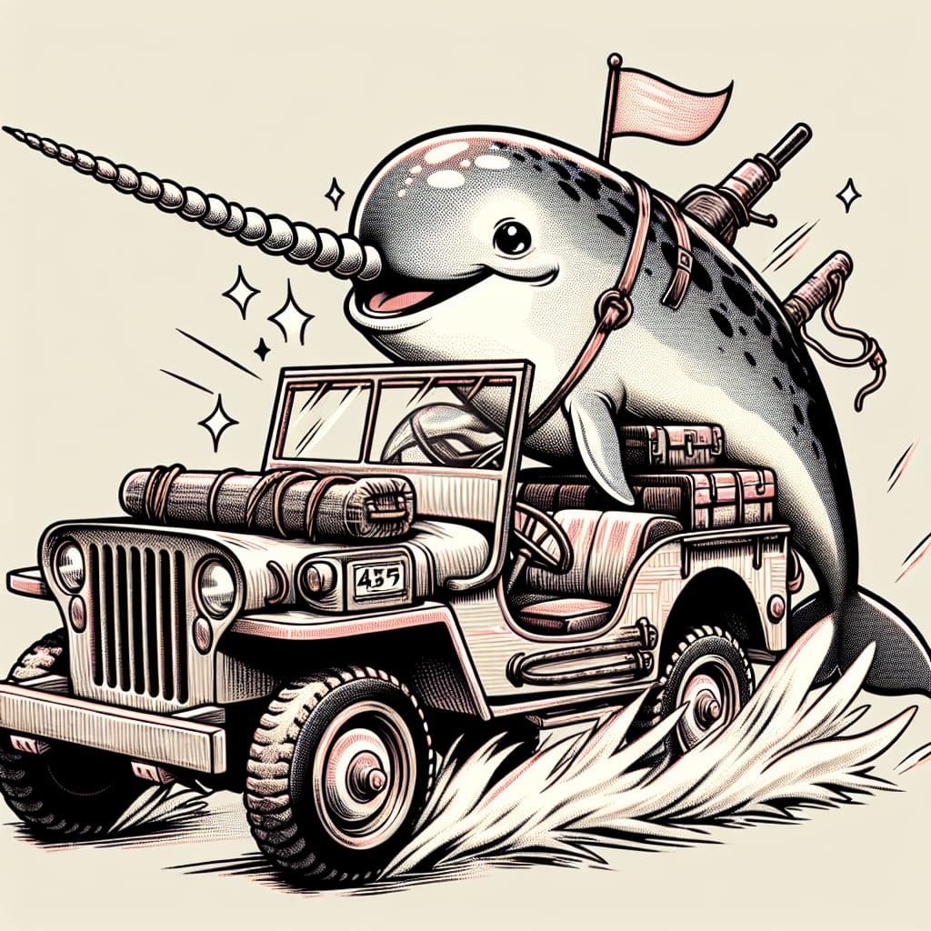 Narwhal's Jeep Adventure in Manga Style