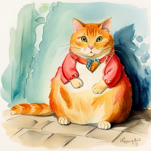 Whimsical Watercolour Portrait of a Chunky Feline