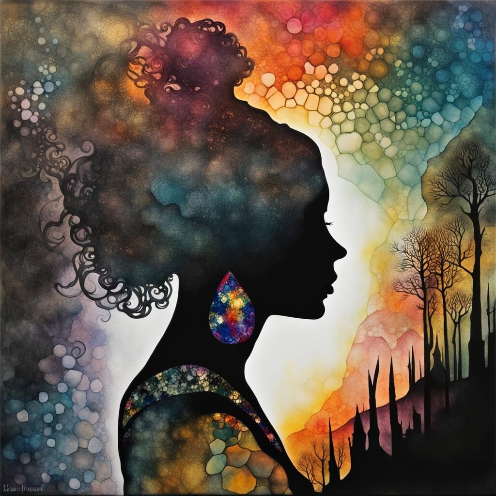 Surreal Silhouette in Watercolor and Ink