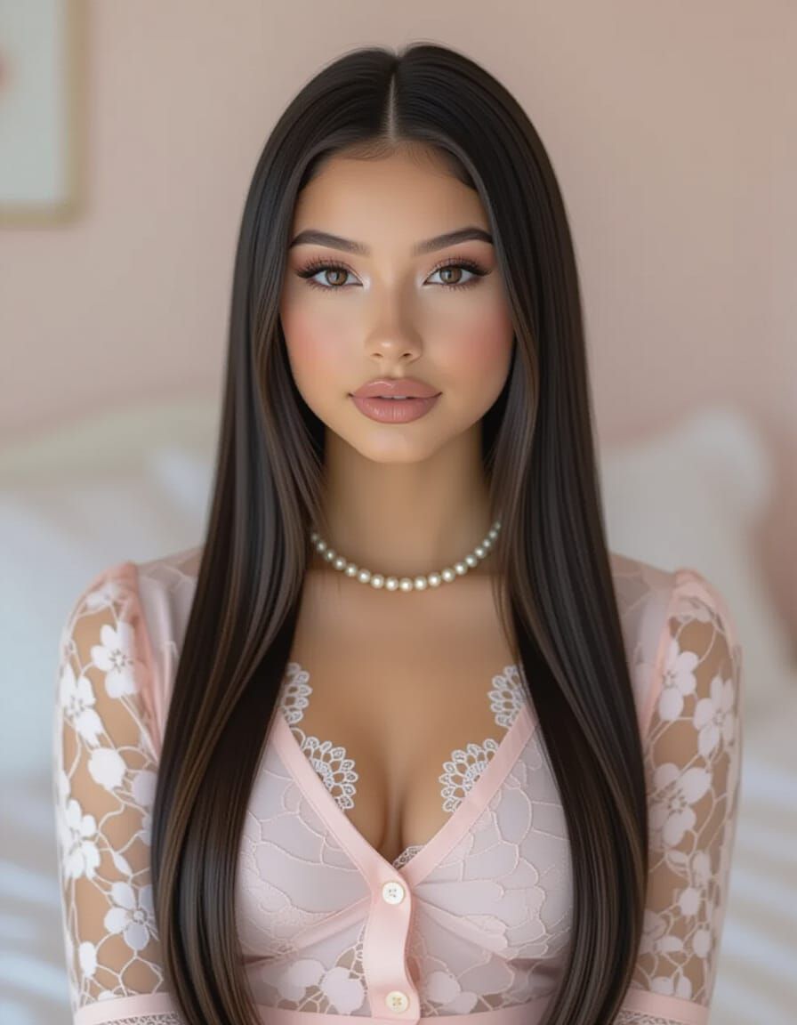 Gen Z Latina Teen in Pink Bedroom Hyperrealistic Photo