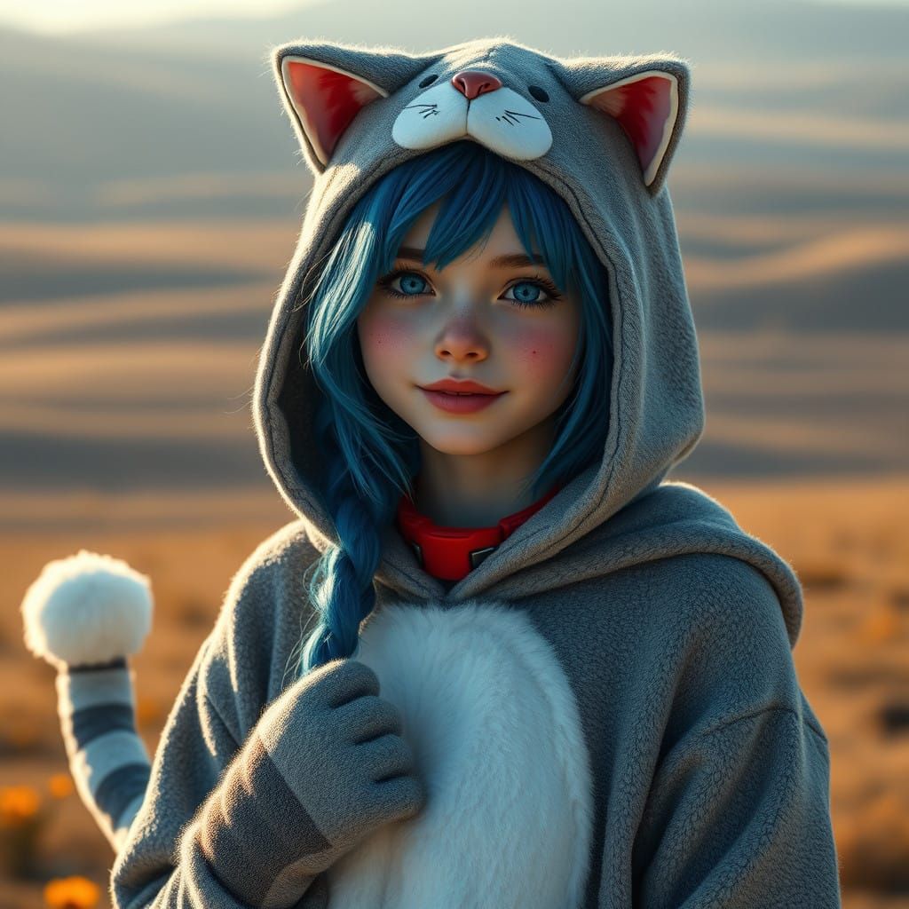 Surreal Tundra Goddess in Feline-Inspired Fantasy Attire