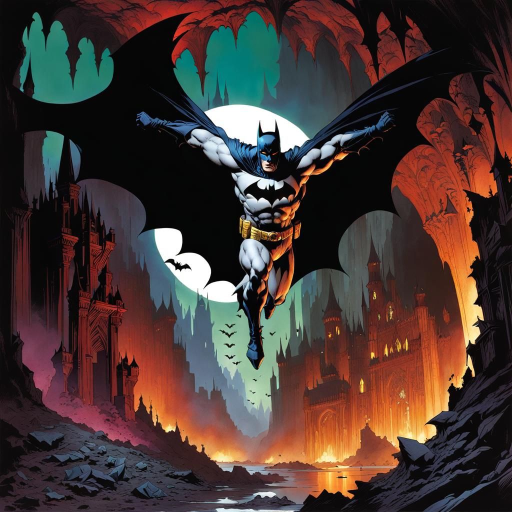 Batman in Crystal Cave: Art Nouveau Style