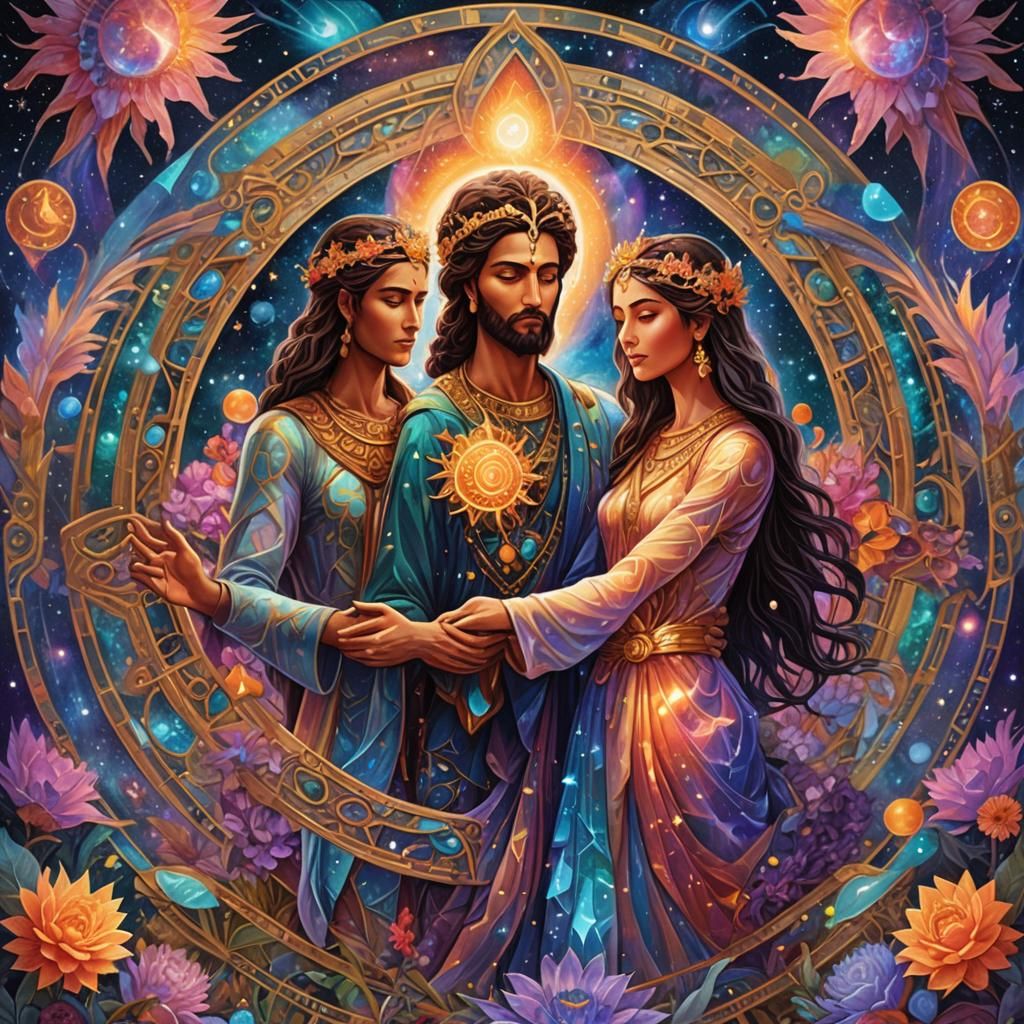 Holographic Astral Illustration of Divine Feminine and Mascu...