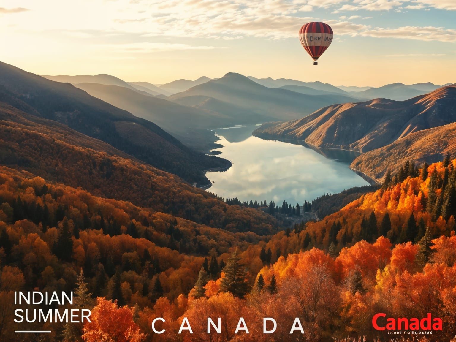 Autumn Landscape with Hot Air Balloon and Bold Text