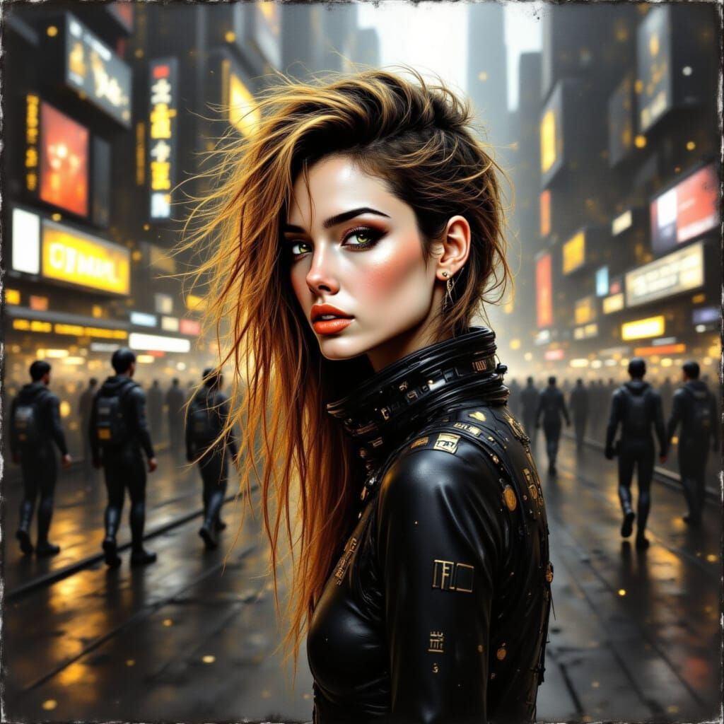 Enchanting Futuristic Lady Captured in Golden Light