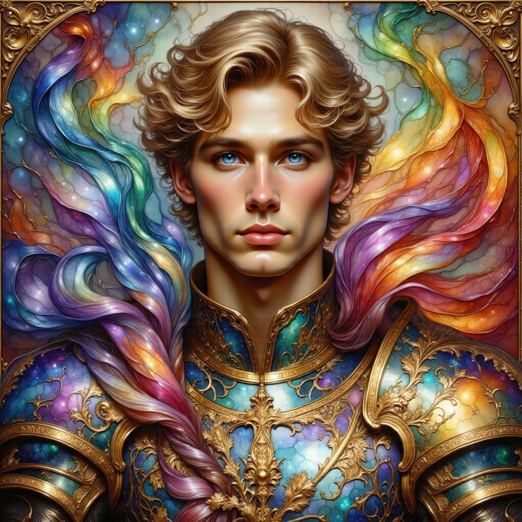 Rainbow Knight in Ornate Fantasy Armor