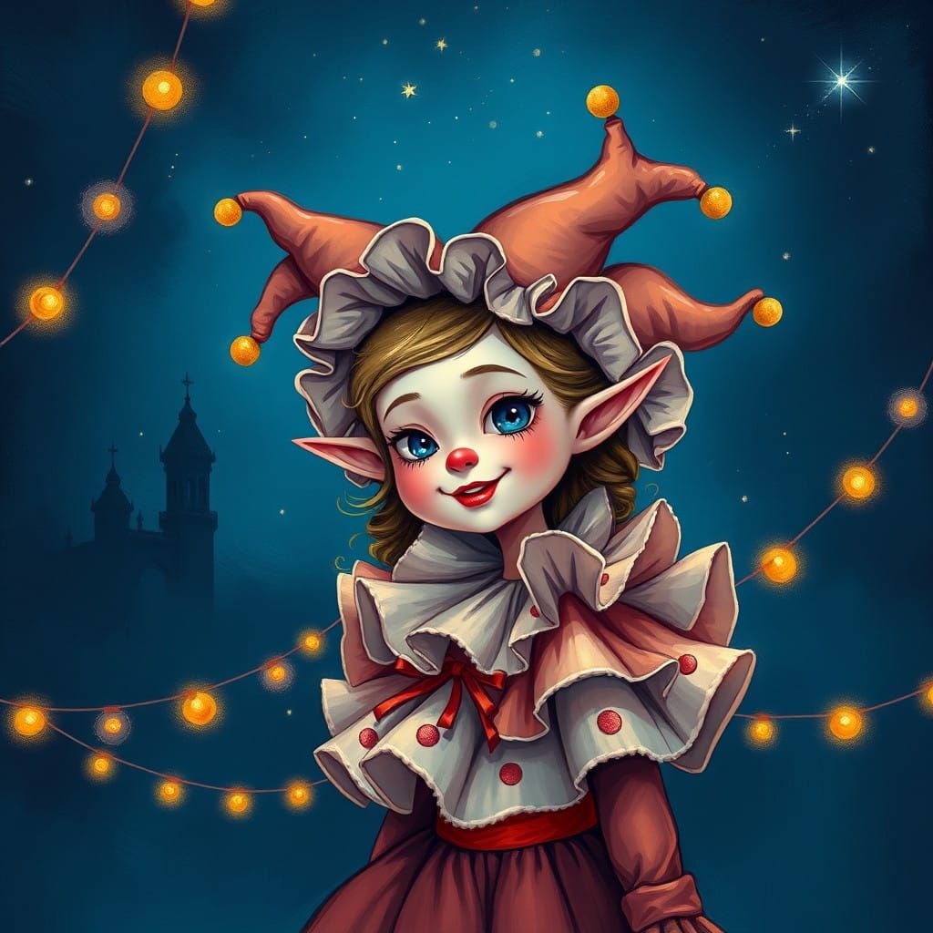 Dreamlike Pierrot Girl in Whimsical Carnival Scene