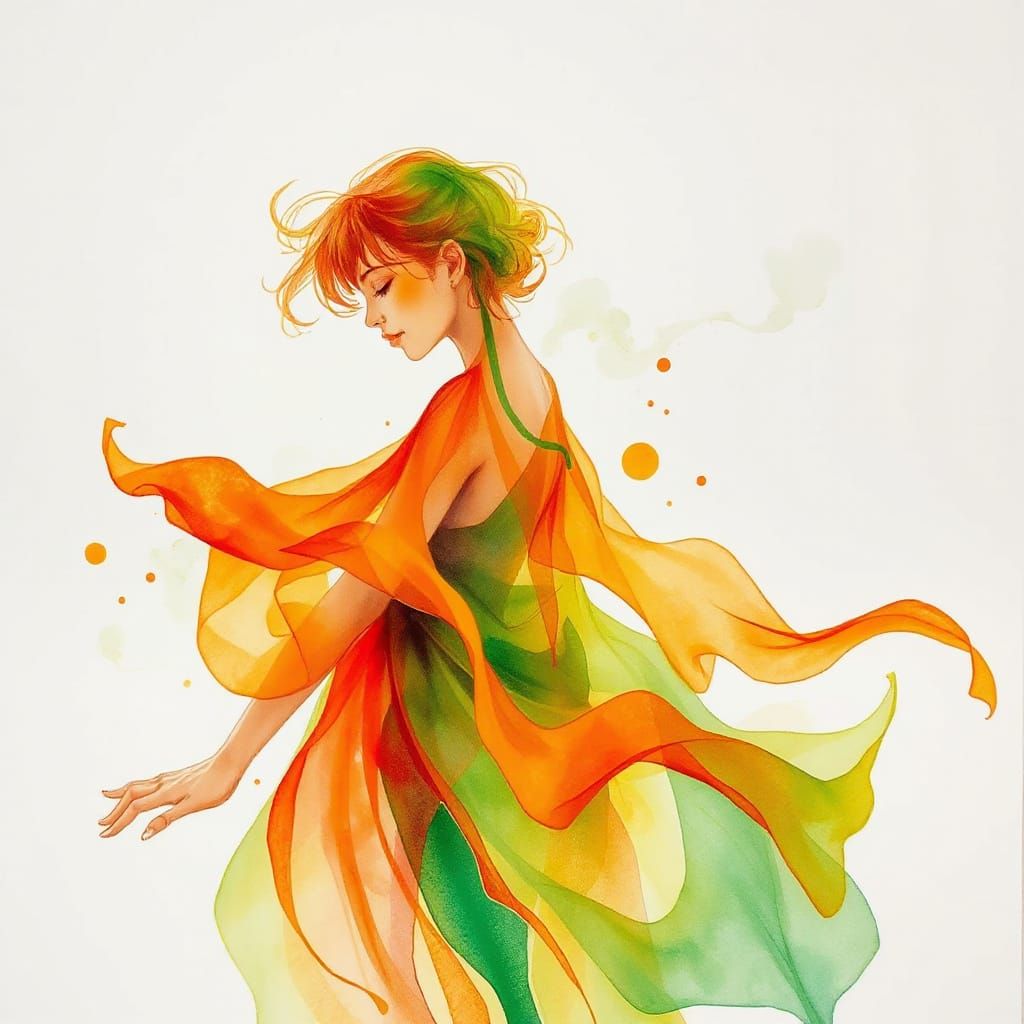 Ethereal Female Silhouette in Neon Watercolor