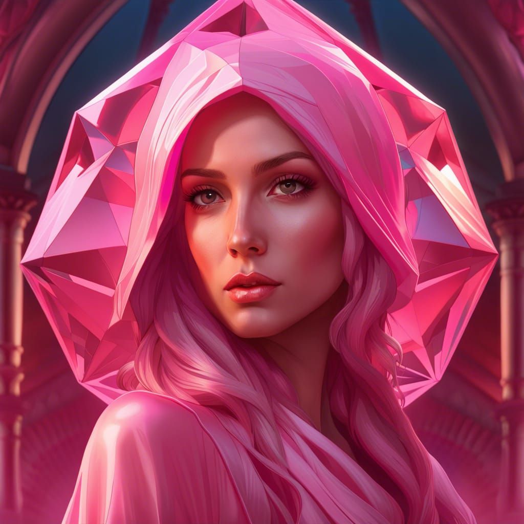 Icosahedron Divine Feminine Portrait in Pink Water