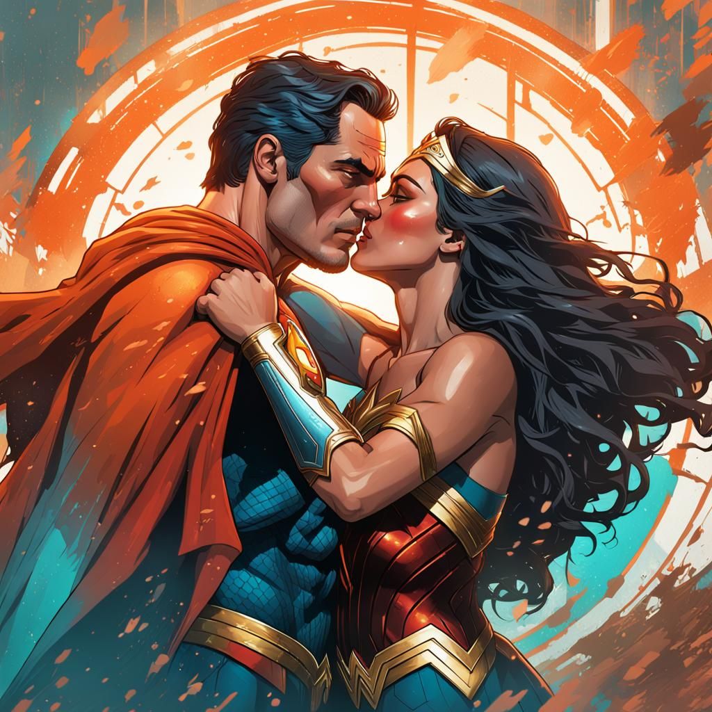 Wonder Woman and Superman Kissing: 8K Art