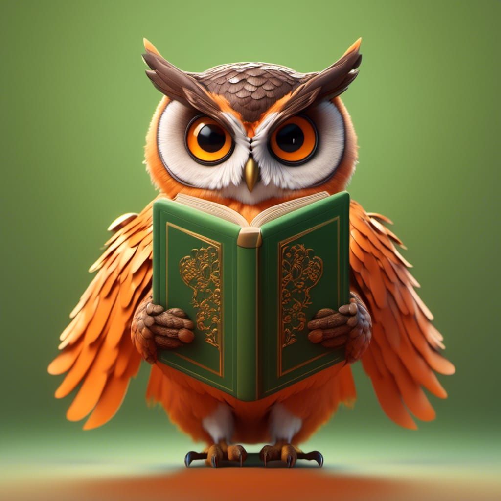 a cute owl holding a green book