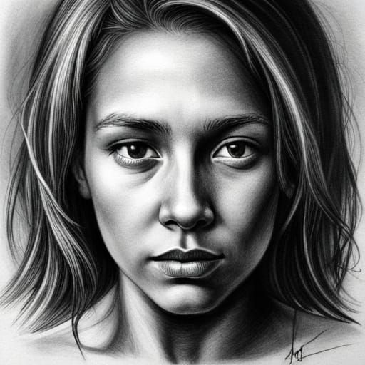 Hyperdetailed Charcoal Portrait of a Girl