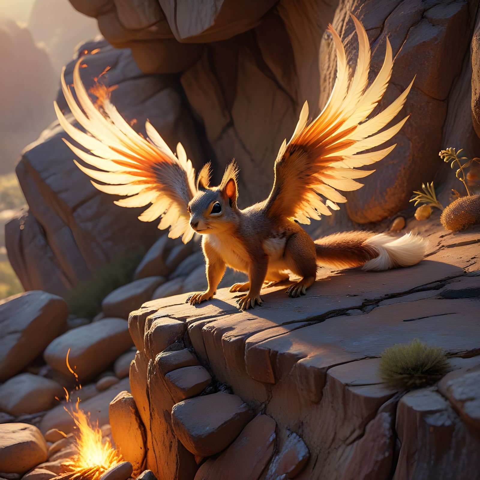 Epic Mythical Squirrel Takes Flight in Golden Hour